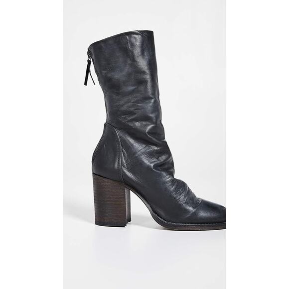 Free People Black Leather Slouch Mid Calf Boots 36 Block Heel Retro Style - Picture 2 of 12